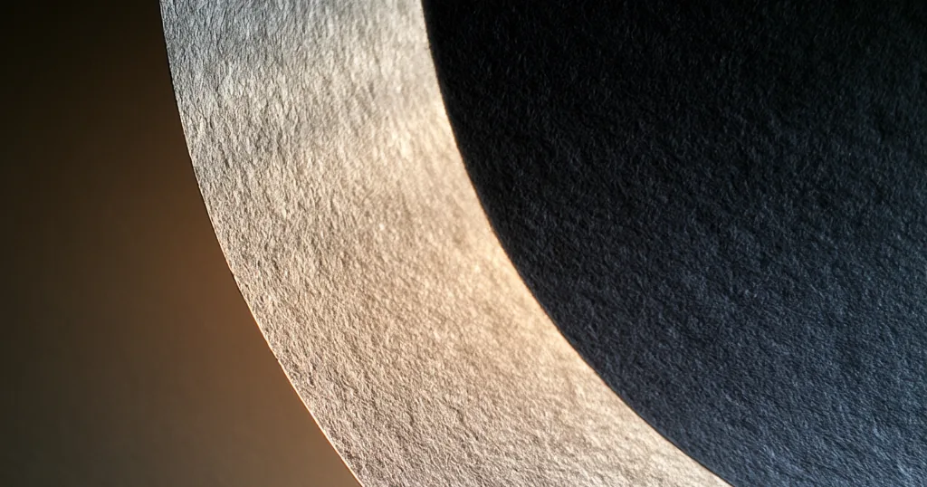 Macro photograph of a curved sheet of paper transitioning from pale warm gray to near-black