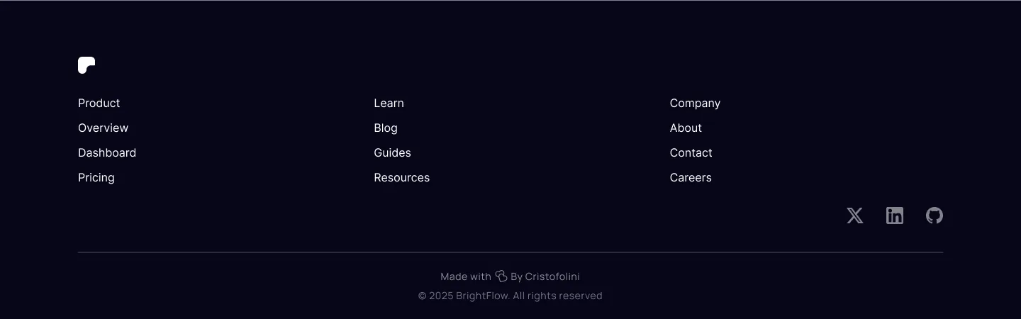 BrightFlow footer, minimal by design