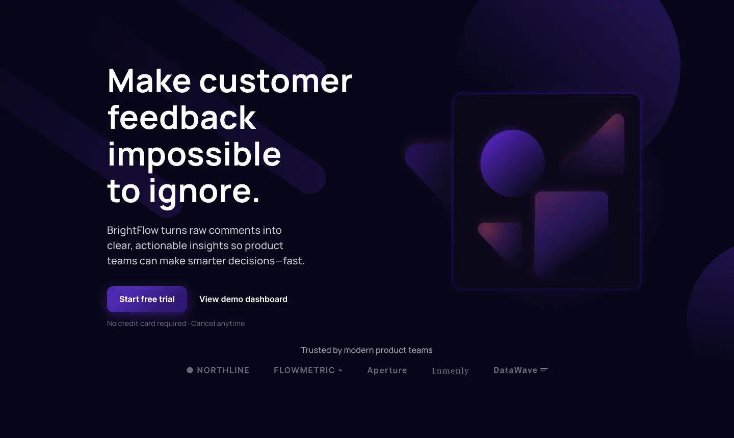 BrightFlow hero section establishing the collect, see, act framing