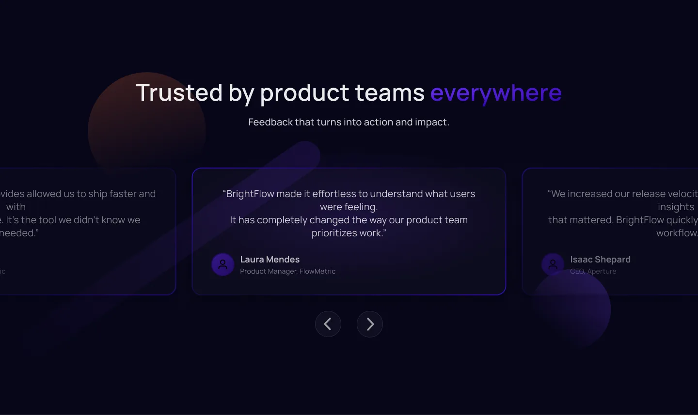 BrightFlow testimonials section with specific customer results
