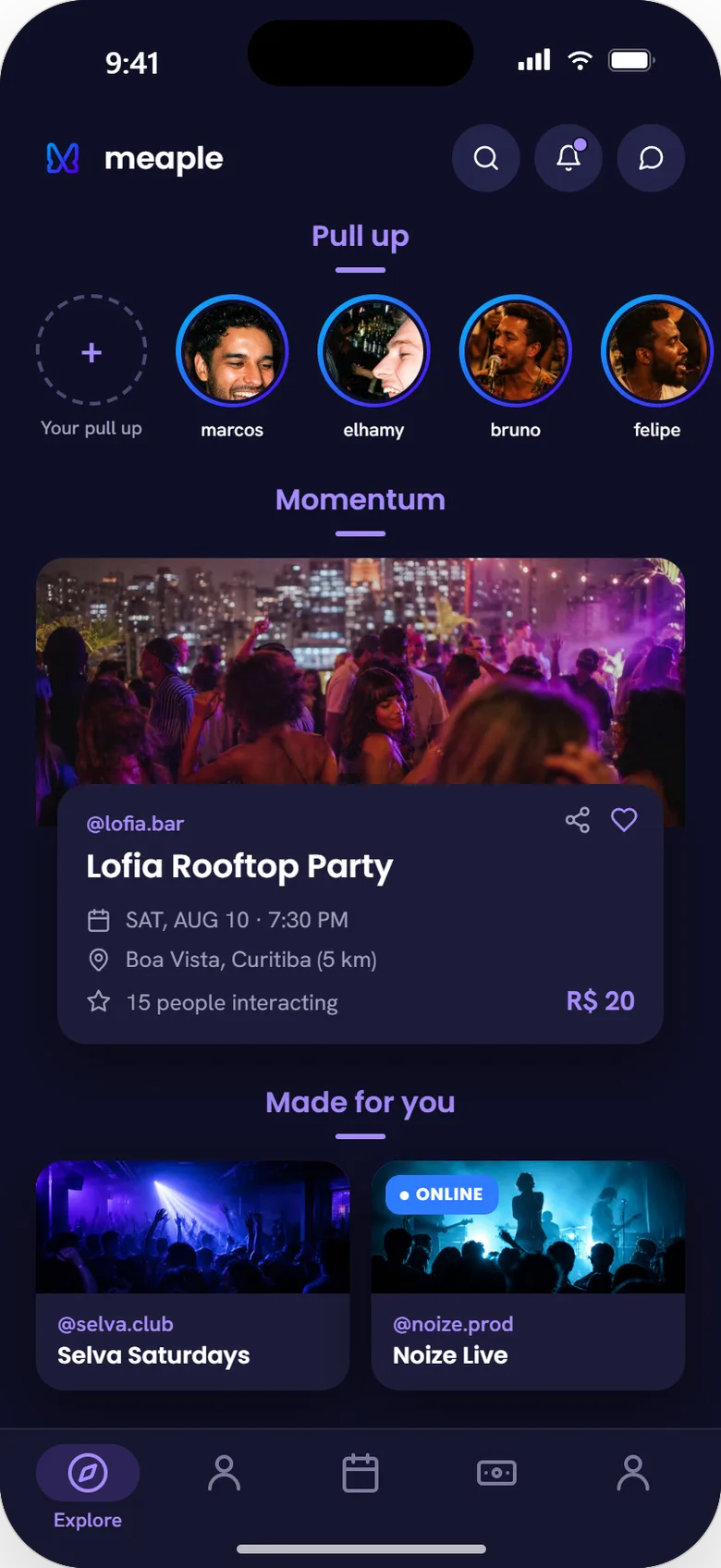 Explore feed, dark theme
