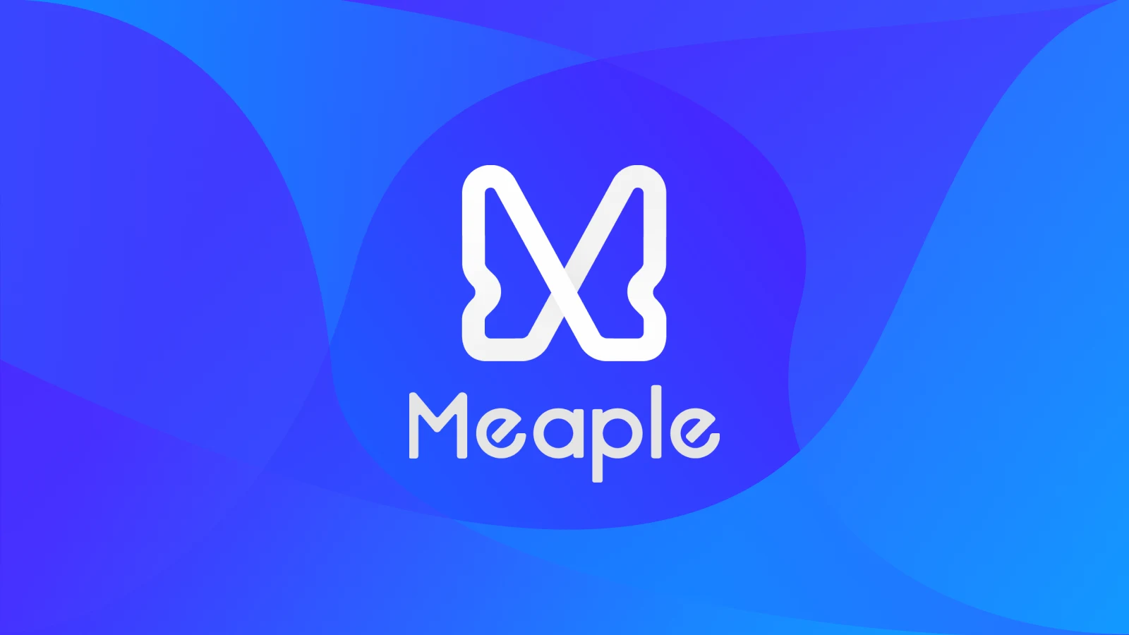 Meaple brand mark, an M rendered as a butterfly, on a cyan-to-violet gradient
