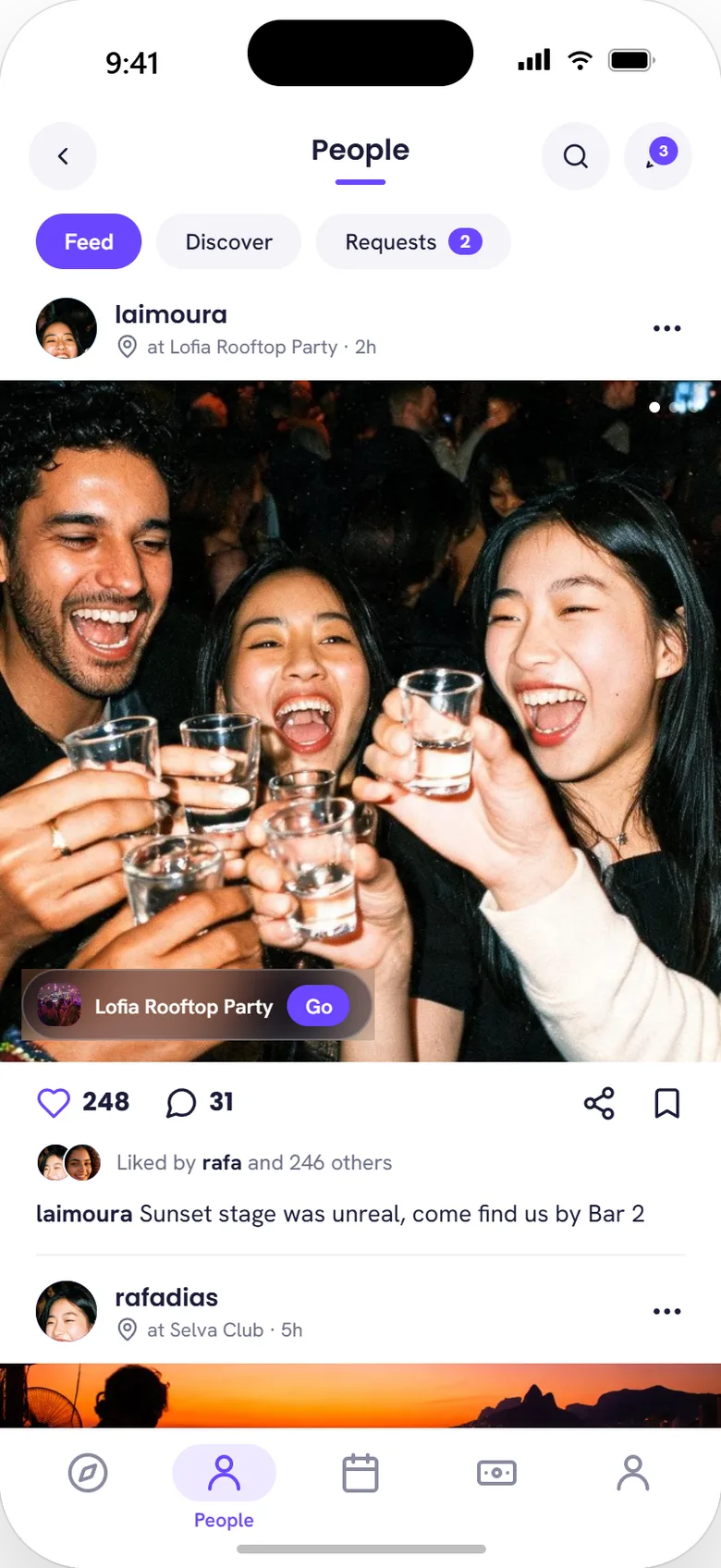People tab: social feed