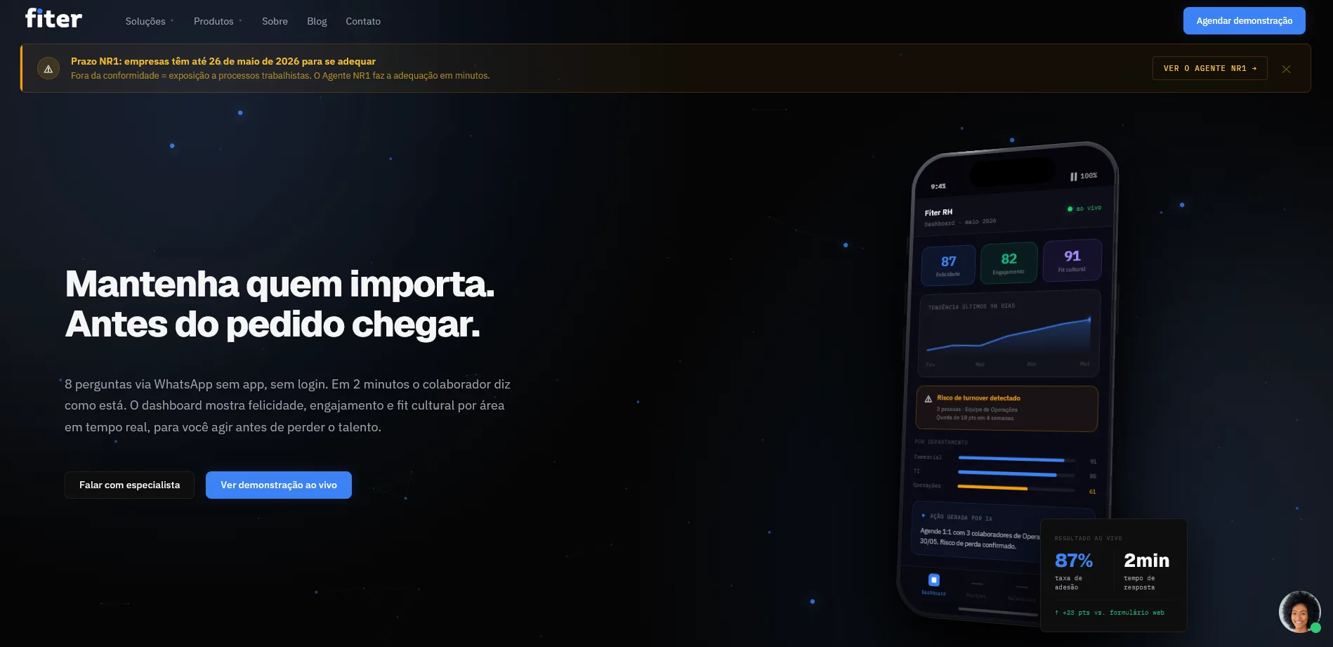 Página Soluções RH: copy específica para a audiência e caminho de conversão para Diretores de RH