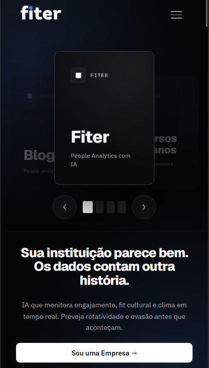 Fiter homepage on mobile — hero section