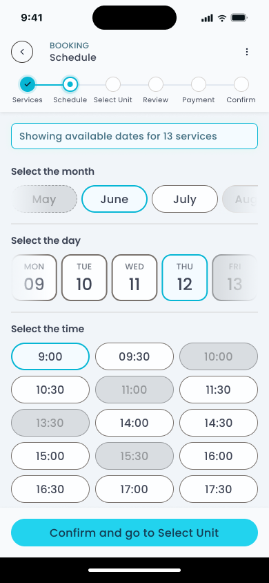 Scheduling complete, time selected and continue button unlocked