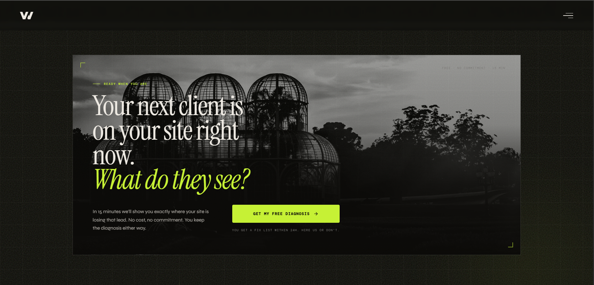 Vellumwire CTA section: free 15-minute diagnosis, above fold with no competing actions