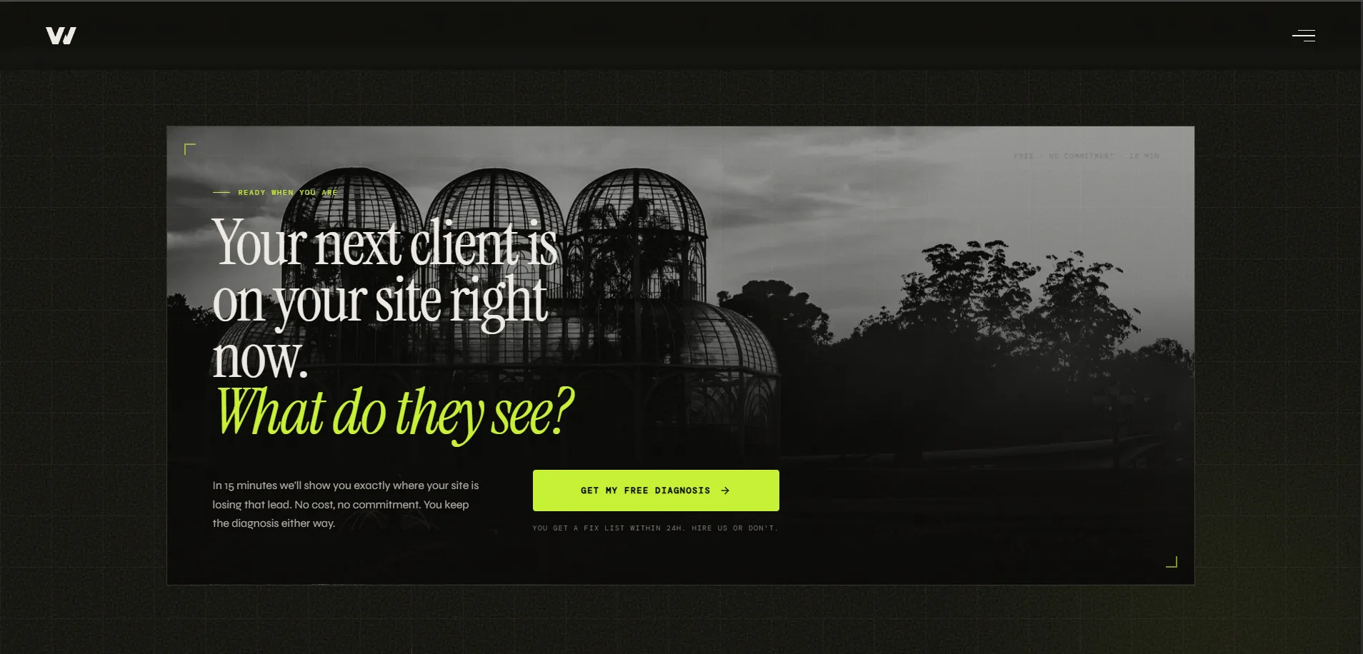 Vellumwire CTA section: free 15-minute diagnosis, above fold with no competing actions