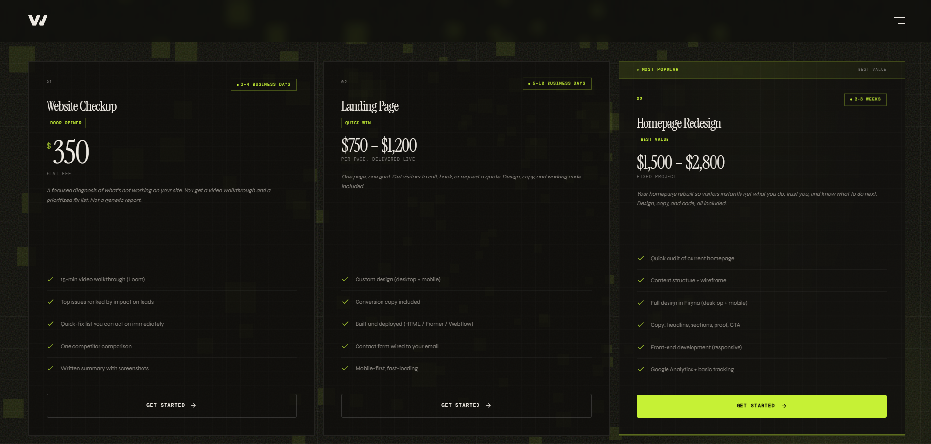 Vellumwire services and pricing section: three tiers with published price ranges