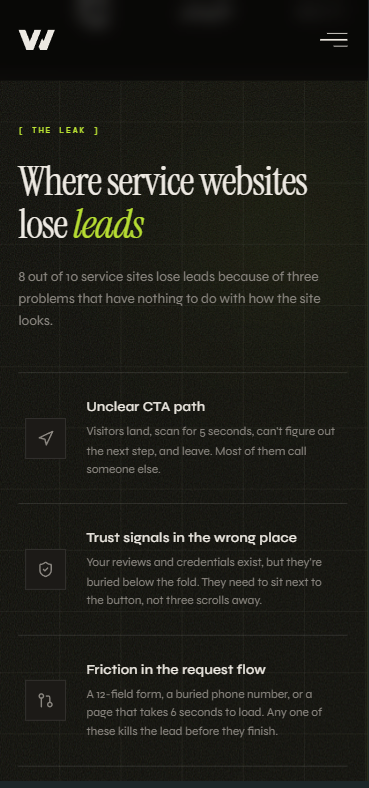 Vellumwire site section: where service businesses lose leads