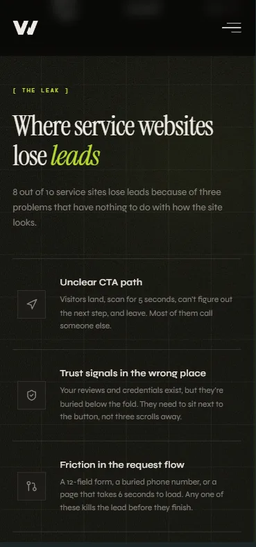Vellumwire site section: where service businesses lose leads